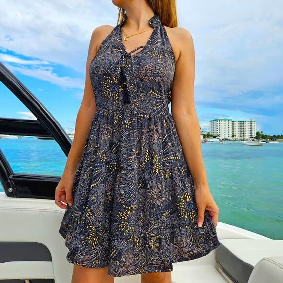 Black Floral Halter Neck Dress - Picture 1 of 4
